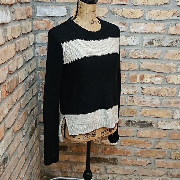 Theory Komon Sparkler black & cream wool/silk blend sweater size Small - Picture 3 of 12